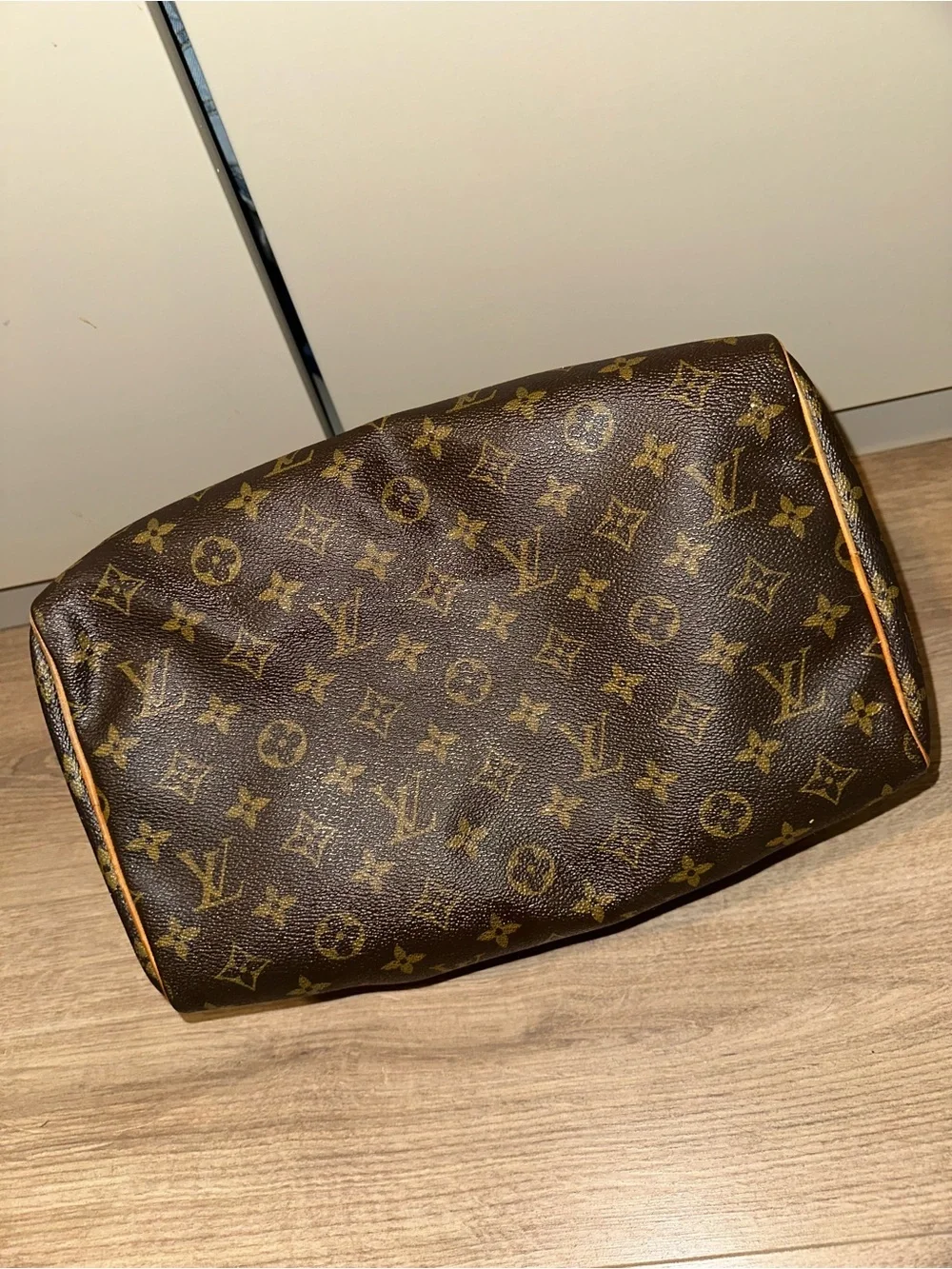 Louis Vuitton Brown Monogram Canvas Handbag with Tan Trim
